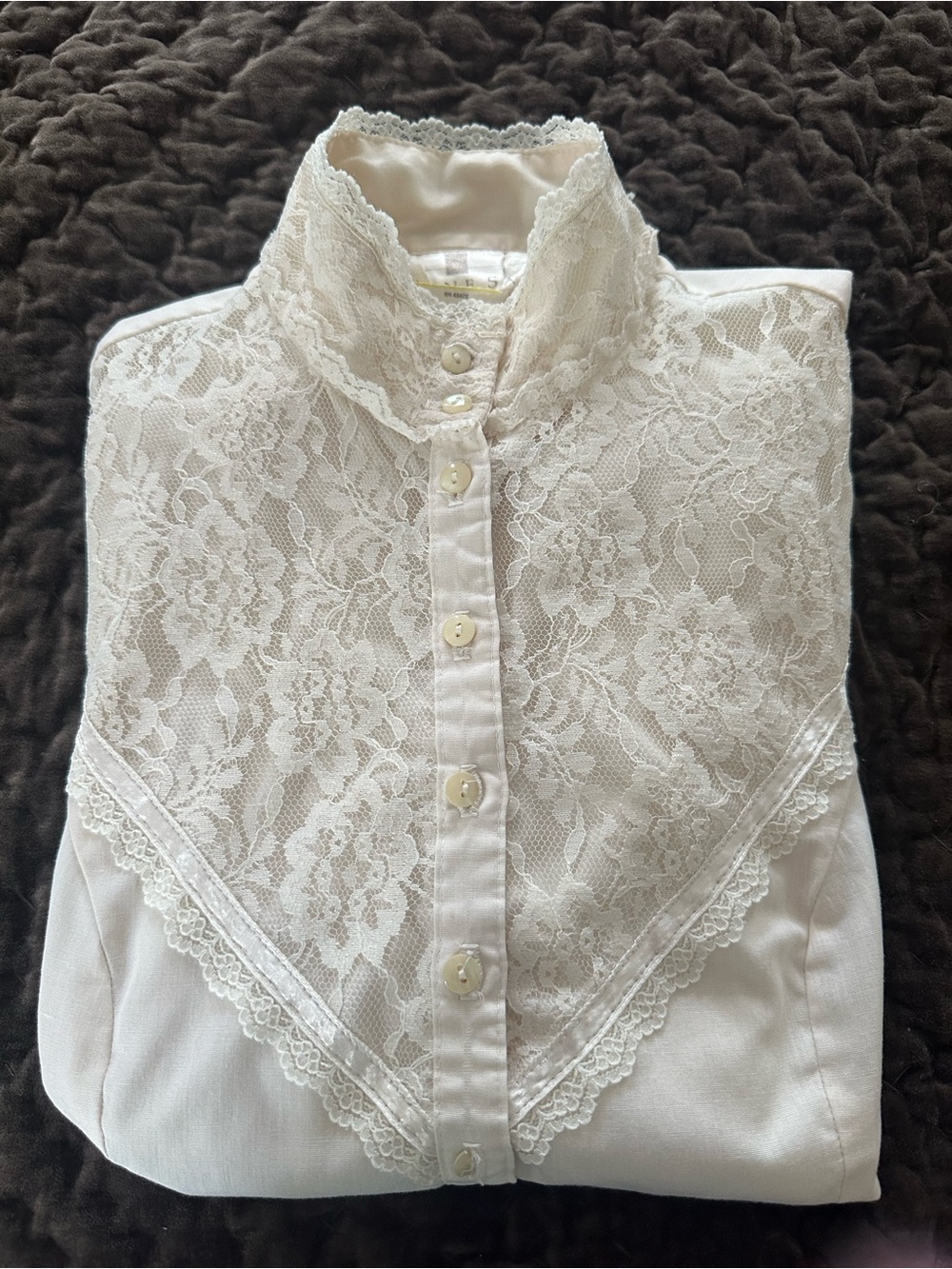 Vintage 1970s Gunne Sax Victorian Lace Prairie Blouse • Cream Coquette Top XS